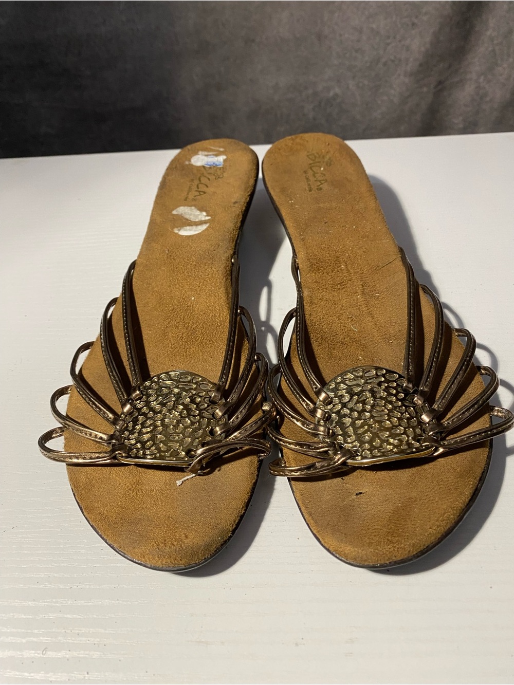 Sbicca California Women's Bronze Strappy Wedge Sandals Metallic Slip On